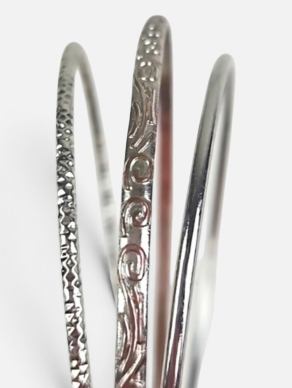 Set of 3 Engraved Bangle Bracelets Silver Tone Jewelry Set Bohemian Western Y2K